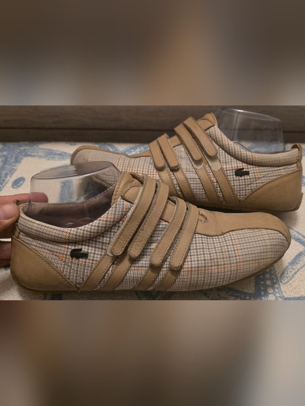 Lacoste Mystere Plaid Cream Sneakers Adjustable Closure, Women's 8.5